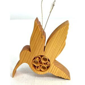 Hummingbird Wood Carved Ornament Woodsmith 1982 Curly Wood Accent 4.25"